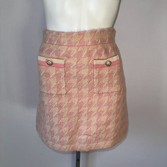 Sandro Pink Louisa Houndstooth Jacquard-Knit Cotton Mini Skirt Size 1 Small Wool - Picture 3 of 8